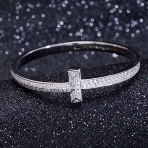 Tiffany & Co. Diamond Pavé T Wire Hinged Bracelet - Silver